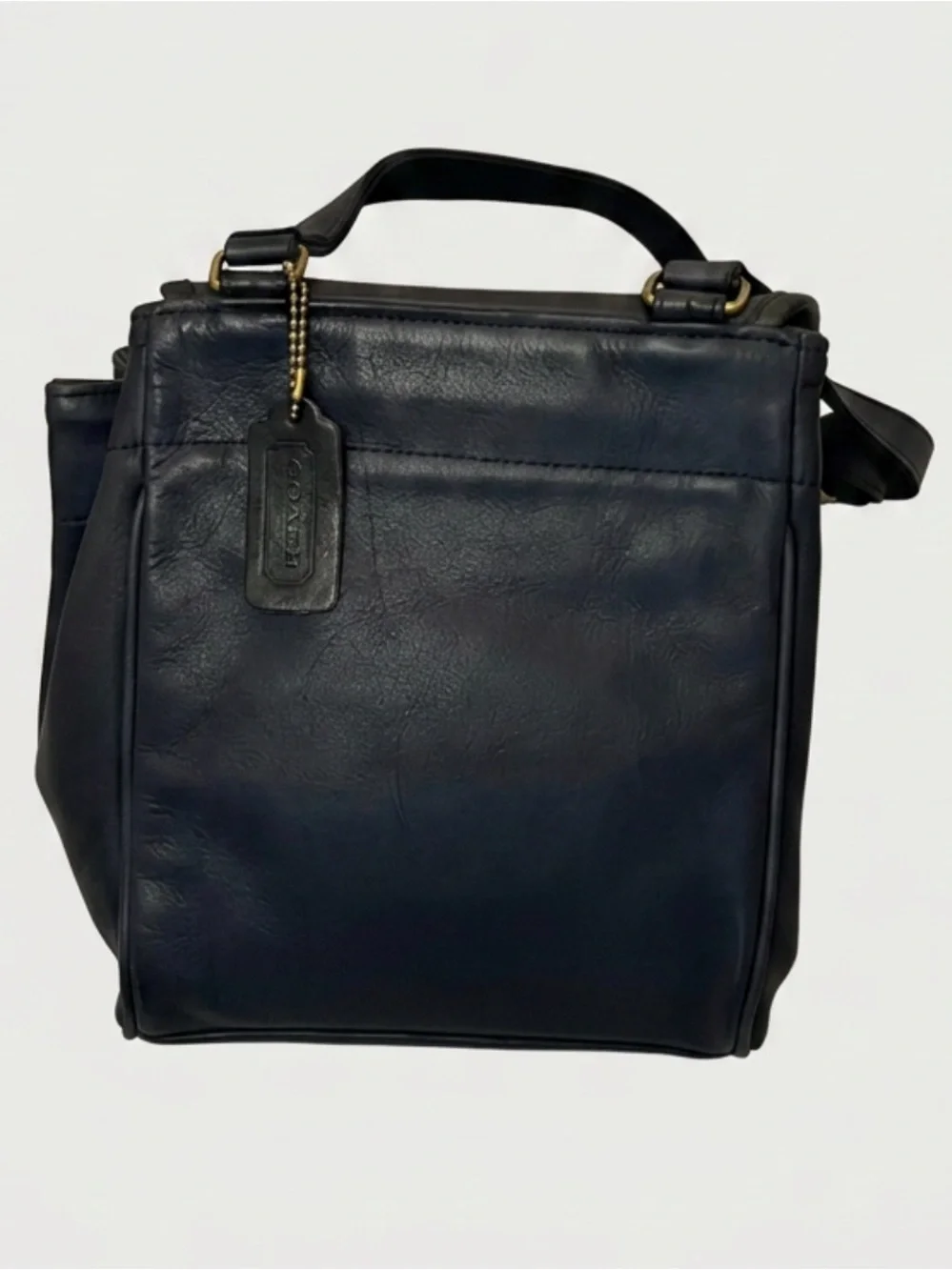Vintage Coach Navy Leather Flap Drawstring Crossbody Bag 4029 Rare